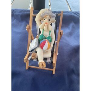 Sunbathing Pig in Beach Chair Figurine